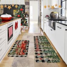 1/2/3pcs Christmas Theme Kitchen Rugs, Flannel Kitchen Mats, Soft Comfortable Absorbent Non-Slip Machine Washable With Non-Slip Backing, Multi-Functional Home Floor Mats For Doorway, Living Room, Patio, Bedroom, Kitchen, Dining Room, Laundry Room, Bathroom, Entryway, Holiday Christmas Decor Mat - Multicolor - View 2