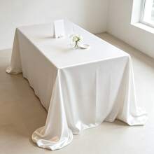 1pc Rectangular Satin Tablecloth, Suitable For Mother's Day And Holiday Decoration, Party, Banquet, Camping, Picnic, BBQ, Indoor And Outdoor Daily Use - White - View 12