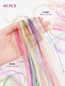 40pcs Rainbow Organza Ribbons - 90cm Pre-Cut, Suitable For Wedding Ribbon Wands, Hair Braiding, Gift Wrapping And DIY Handmade Rainbow Sheer Organza Tassel Decoration. - Snow Silk Ribbon - View 5
