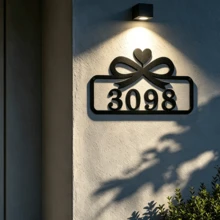 4 Sizes Available! Bow & Heart Metal House Number Address Sign,Personalized Address Plaque, Door Number, Hotel Room Numbers Sign - Black - View 9