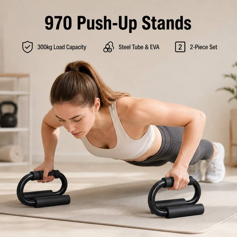 BSKT 2pcs Steel Tube EVA Push-Up Stands, Black Minimalist Sports Style, 300kg Weight Capacity, Stable Support, Comfortable Grip, Elevated Training Design, Suitable For Home Chest, Shoulder, Arm Strength Training, Adult Use