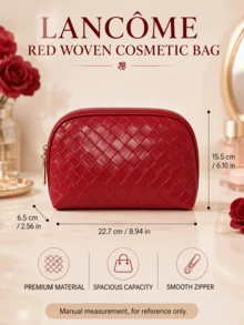 Lancôme Red Woven Makeup Bag, 22.7*6.5*15.5cm, Woven Texture, Spacious Capacity, Smooth Zipper, Easy To Carry, Stain-Resistant, Suitable For Daily Use - Red - View 4