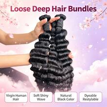 BINF Loose Deep Wave Human Hair Bundles 3Pcs Soft Virgin Hair Weft Hair Extensions 8‑30 Inch Natural Black - Natural Black - View 2