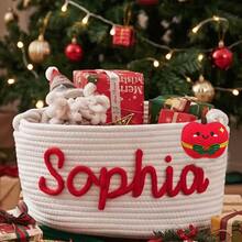 1pc Personalized Customized Christmas Basket Round Rope Storage Basket Holiday Gift Basket Holiday Storage Organizer Basket Knitted Rope Storage Bin - Multicolor - View 51