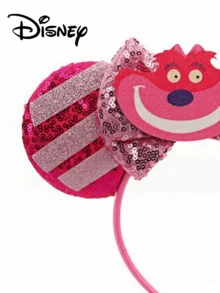 Disney 1pc Cheshire Cat Character Ear Headband, Pink Sequin Striped Bow Holiday Cosplay Party Headband - Multicolor - View 4