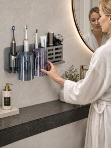 Wall-Mounted Toothbrush Holder Storage Rack, Bathroom Organizer, No-Drill Wall-Mounted Toothbrush Holder With Storage Slot And Cup, Space-Saving Bathroom Storage Rack, Modern Practical Design, Suitable For Electric Toothbrushes, Razors And Toiletries - Multicolor - View 1