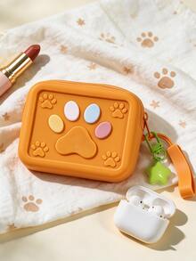 1pc Silicone Handbag With 3D Colorful Cat Paw Pattern, Star Charm Wrist Strap, Square Storage Pouch, Mini Zipper Digital Organizer, Multi-Functional Portable Storage Bag For Bluetooth Earphones, Charging Cables, Lipstick, Jewelry, Coins, Travel Essential, Multi-Purpose Travel Organizer - Multicolor - View 2