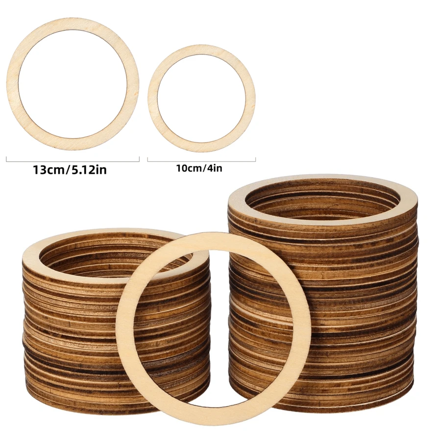 12/24pcs Multi-Size Hollow Wooden Rounds - Lightweight Blank Wooden Rings, Suitable For DIY Jewelry, Scrapbooking And Rustic Party Decor, Perfect For Craft Projects - Wooden Ring - View 1