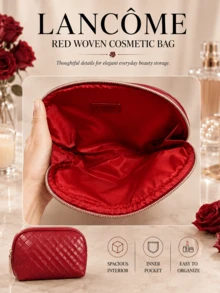 Lancôme Red Woven Makeup Bag, 22.7*6.5*15.5cm, Woven Texture, Spacious Capacity, Smooth Zipper, Easy To Carry, Stain-Resistant, Suitable For Daily Use - Red - View 8