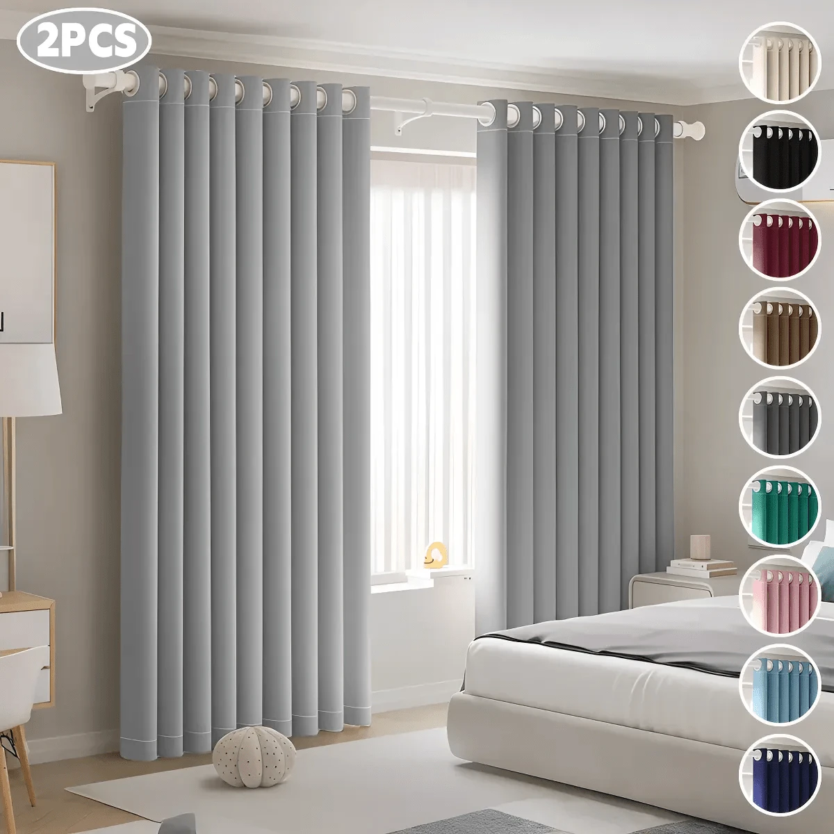 HOGAR YUME Curtains - Light Grey - View 1