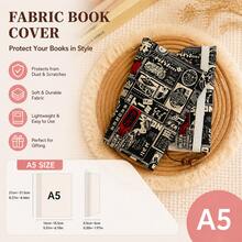 Retro Black Base Newspaper Collage Fabric Book Cover, Sturdy Canvas Book Protector Sleeve, Removable Notebook Wrap With A5/A6 Sizes, Lightweight Wearproof Book Jacket For Daily Reading, Journaling And Book Collections - Sets - View 12
