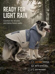 1 buah Jaket Anjing Outdoor Berkerudung dengan Blok Warna, Jaket Hewan Peliharaan Tahan Angin dan Hujan Ringan dengan Ring D & Saku, Manset yang Dapat Diatur untuk Anjing Kecil, Sedang, dan Besar - Dusty Blue - View 3