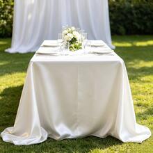 1pc Rectangular Satin Tablecloth, Suitable For Mother's Day And Holiday Decoration, Party, Banquet, Camping, Picnic, BBQ, Indoor And Outdoor Daily Use - White - View 2