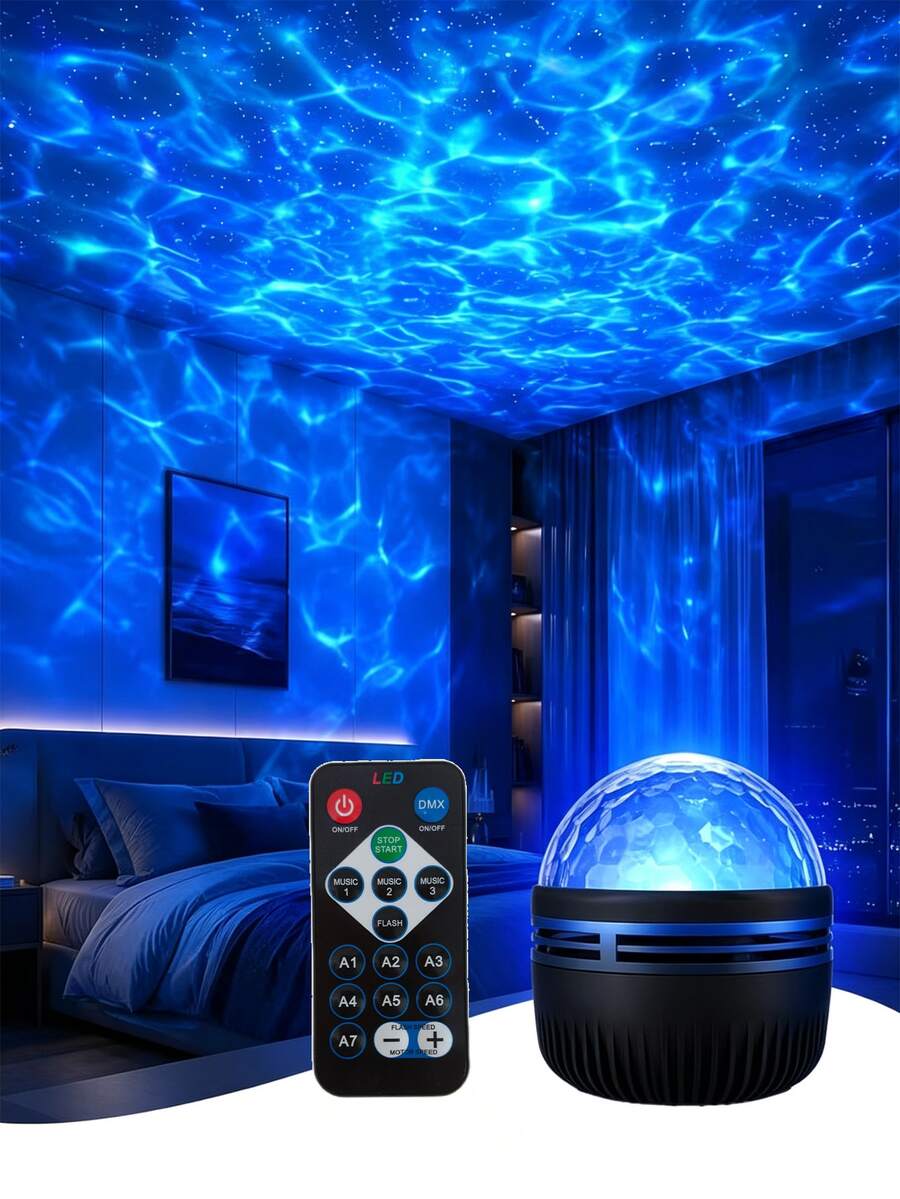 Water Wave Night Light Projector Lamp, Children's Bedroom Light, With Remote Control And Sound Control, RGB Color Changing Atmosphere Light, Suitable For Party And Home Decor - Ambient Projector - View 1