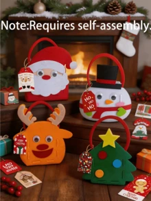 12pcs Christmas Handheld Gift Bag Set – Includes Bags Featuring Santa Claus, Snowman, And Reindeer Designs, Plus Cards And Twine. A DIY Kit Suitable For Christmas Gift Wrapping, Holiday Decor, And Themed Party Packaging. - Multicolor - View 5