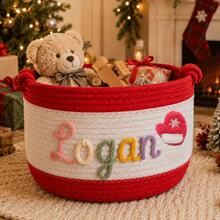 1pc Personalized Customized Christmas Basket Round Rope Storage Basket Holiday Gift Basket Holiday Storage Organizer Basket Knitted Rope Storage Bin - Multicolor - View 22