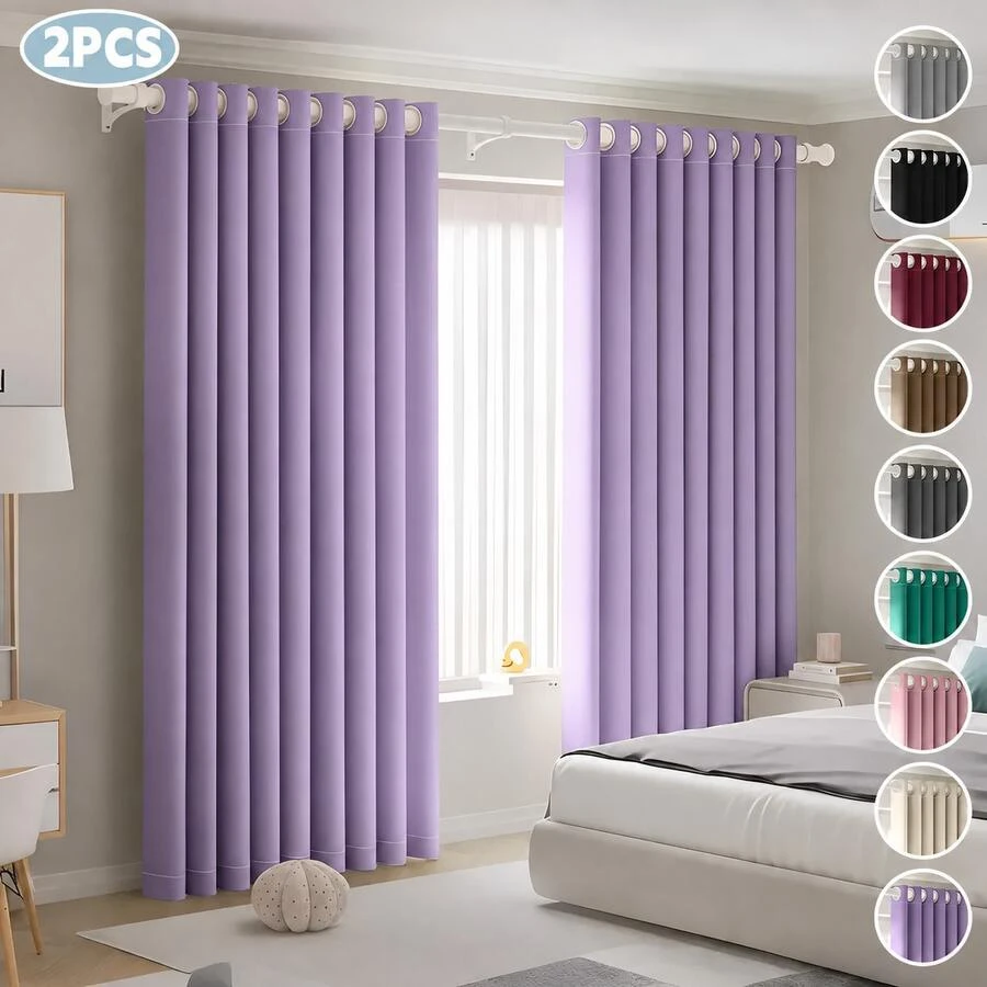 HOGAR YUME 2 Panele Cortinas Opacas 280*230 cm con Aislamiento Térmico y Forro Recubierto con Ojales,Cortinas para Ventana para Sala,Dormitorio,Recámara,Hogar,Decoración del Hogar, Decoración de la Habitación,Regreso a la Escuela,Útiles Escolares,Decoración de Dormitorio,Decoración Universitaria-Violeta Claro - Púrpura malva - Ver 1
