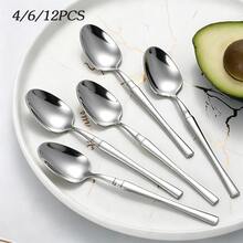 4/6/12pcs Stainless Steel Dessert Spoon Set, Dishwasher , Suitable For Home, Hotel, Restaurant, Wedding, Party, Afternoon Tea, Date, Holiday Gift - Silver - View 6