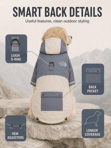 1 buah Jaket Anjing Outdoor Berkerudung dengan Blok Warna, Jaket Hewan Peliharaan Tahan Angin dan Hujan Ringan dengan Ring D & Saku, Manset yang Dapat Diatur untuk Anjing Kecil, Sedang, dan Besar - Dusty Blue - View 6