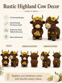 1pc Cute Highland Cow Resin Figurine With Sunflower, Rustic Farmhouse Style Cow Statue, Cottagecore Desktop Decor, Suitable For Living Room, Bookshelf, Mantel, Entryway, Gift For Cow Lovers - New Product - View 10