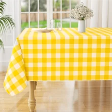 1/6/12PCS-137*274cm Taplak Meja Plastik Kotak-kotak Kuning dan Putih, Taplak Meja Kotak-kotak Kuning Sekali Pakai Dekoratif, Taplak Meja Pesta Persegi Panjang untuk Piknik, Peternakan, Ulang Tahun, Pernikahan - Kuning - View 5