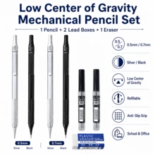 Low Center Mechanical Pencil Set, 0.5mm/0.7mm Options, Silver Or Black, Comfortable Grip For Students, School, Office, Drawing, Drafting & Daily Writing - Multiple Styles - View 2