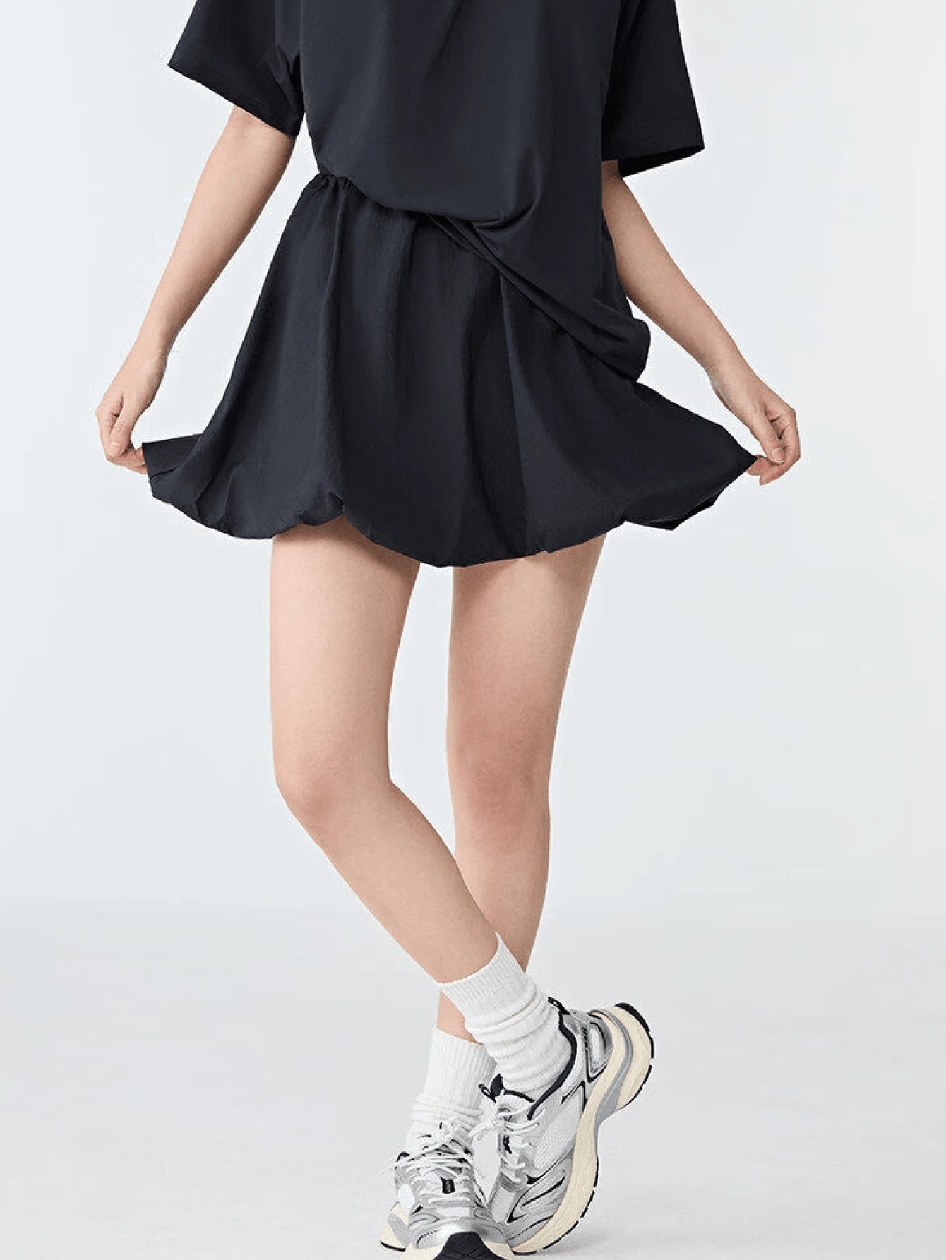 CAMEL CROWN Women's Sports Puffy Mini Skirt, Spring Summer Waist Cinched Ballet Style Ruffled Bubble Balloon Skirt - Phantom Black - View 1