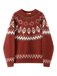 Women's Geometric Pattern Casual Daily Long Sleeve Sweater - Red - View 1