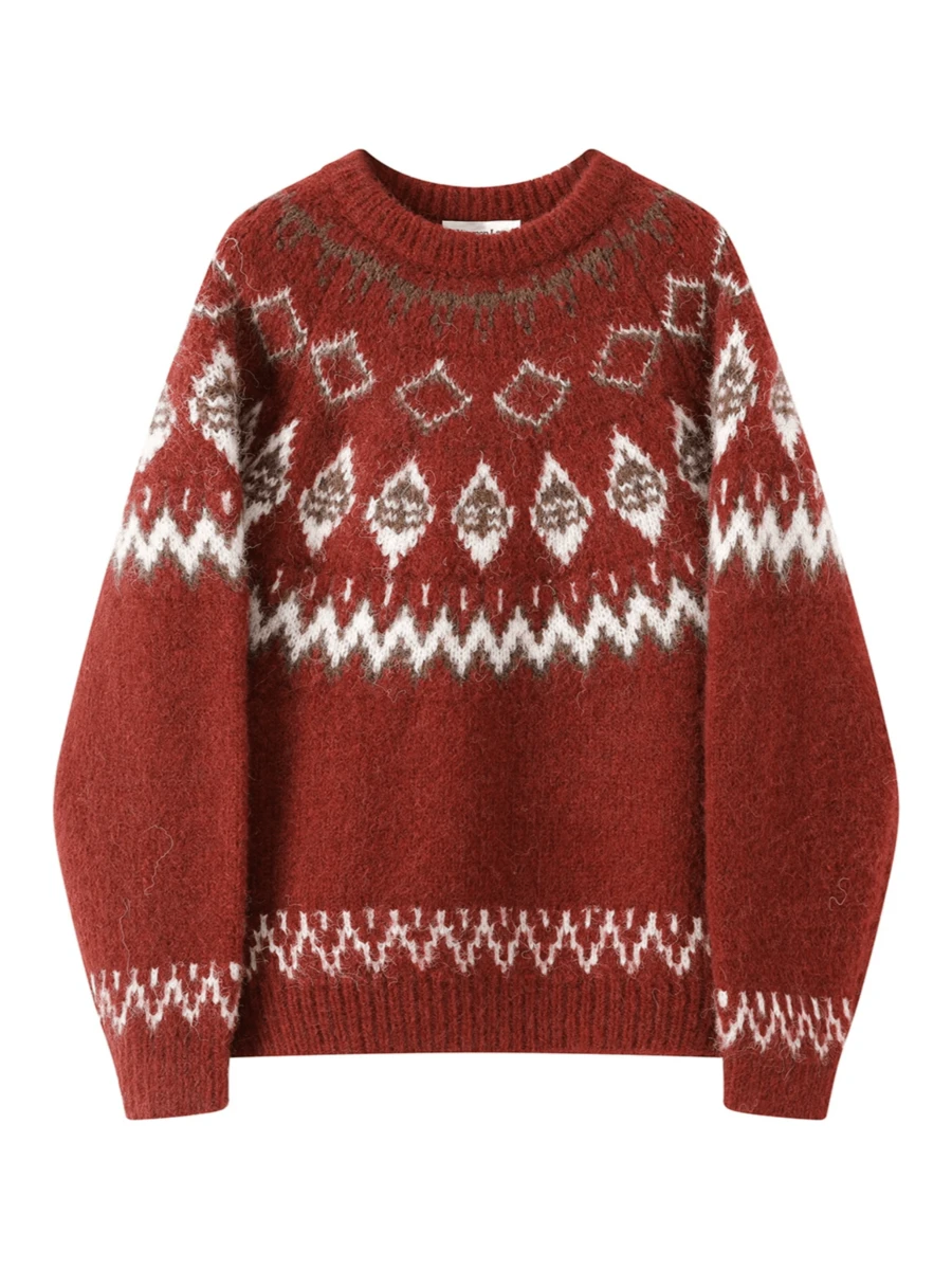 Women's Geometric Pattern Casual Daily Long Sleeve Sweater - Red - View 1