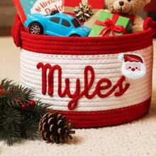 1pc Personalized Customized Christmas Basket Round Rope Storage Basket Holiday Gift Basket Holiday Storage Organizer Basket Knitted Rope Storage Bin - Multicolor - View 57