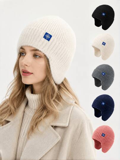 Women's Winter Warm Thickened Knitted Hat With Thermal Lining, Windproof Ear Protection For Outdoor Cycling And Electric Scooter