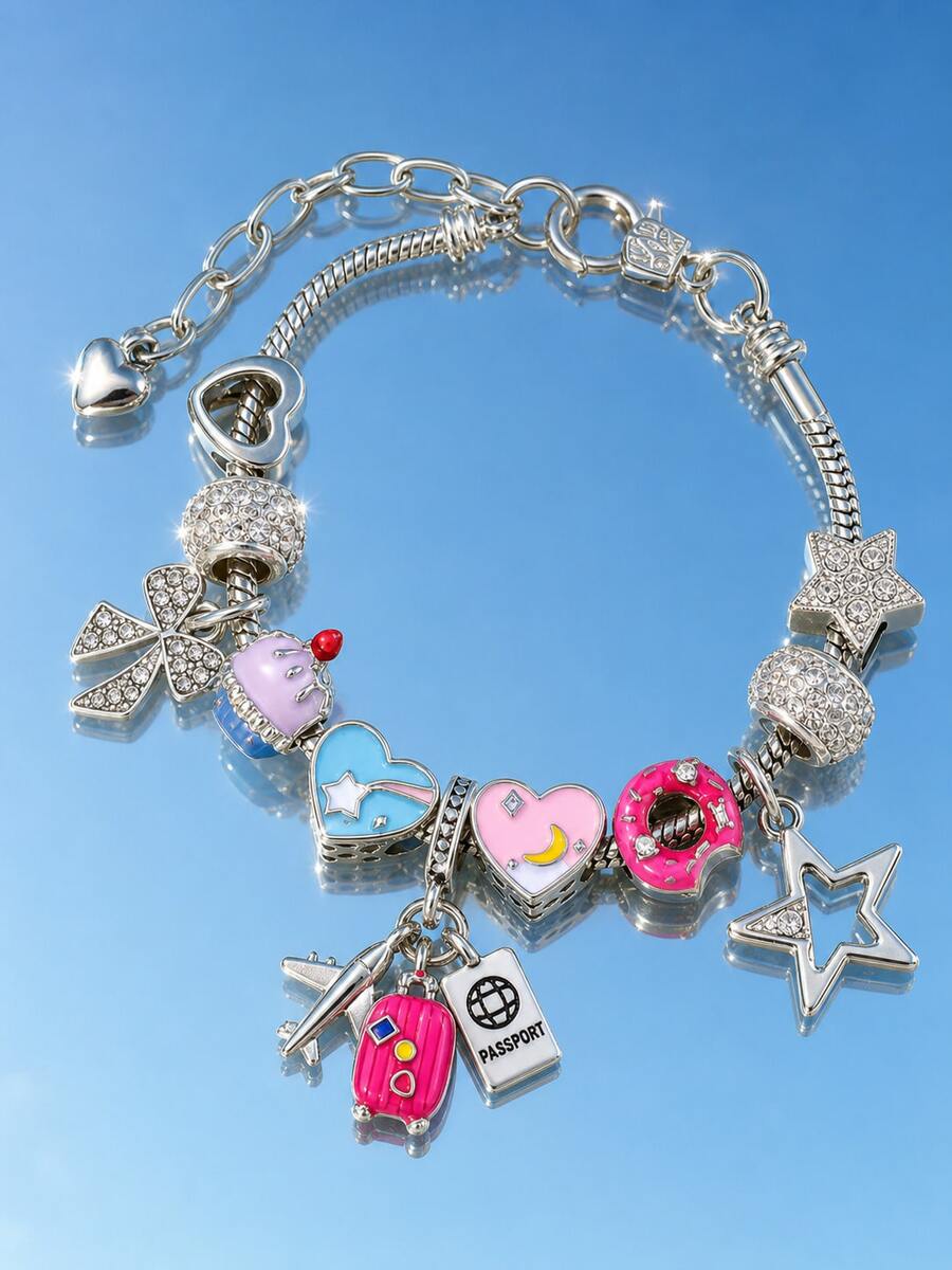 1 Luxurious And Fashionable Airplane, Luggage Multi-Element Bracelet, Adjustable For Women, A Special Gift For Women Traveling - Multicolor - View 1