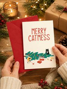 1PC Happy Cat Christmas Greeting Card, Suitable For Party Invitations, Gift Decoration Cards, A Christmas Gift For Friends - Single Piece - View 5