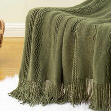 1 buah Selimut Rajut Minimalis Warna Polos, Ramah Kulit, Bernapas, Cocok untuk Musim Gugur/Musim Dingin, Sofa, Tempat Tidur, dan Serbaguna - Dark Green - View 1