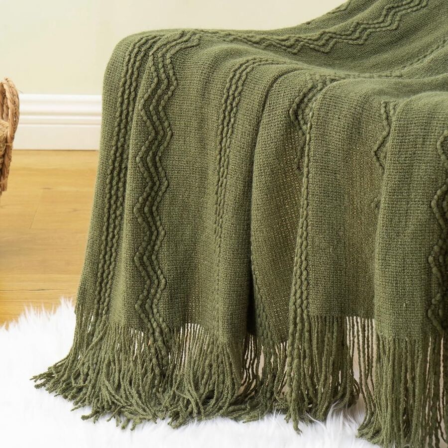 1 buah Selimut Rajut Minimalis Warna Polos, Ramah Kulit, Bernapas, Cocok untuk Musim Gugur/Musim Dingin, Sofa, Tempat Tidur, dan Serbaguna - Dark Green - View 1