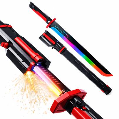 Espada Katana Brinquedo Led Efeitos Lança Fumaça Faisca 80cm