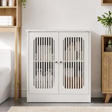 Bathroom Vanity Cabinet Without Sink, Freestanding Bathroom Cabinet With Double Doors And Slatted Front, White Bathroom Cabinet. - White - View 5