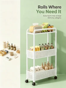 Narrow Gap Rolling Storage Cart, Hollow Plastic Mobile Organizer Trolley With Casters, Multi-Purpose Space-Saving Storage Rack For Kitchen, Bathroom, Bedroom - Multicolor - View 10