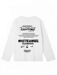 Women's Spring/Autumn Pure Cotton Loose Fit Versatile Round Neck Fashion Casual Letter Print Long Sleeve T-Shirt - White - View 6
