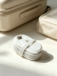 Premium Wear-Resistant Braided A P P L E Watch Charger Cable Winder, Compact Anti-Tangle Cord Organizer, Portable Travel Essential Watch Charging Cable Storage Holder, Durable Cable Management Accessory Compatible With Apple Watch Series - White - View 7