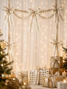 2.5 Inch Gold Glitter Wired Christmas Ribbon, White Champagne Mesh Polyester Ribbon With Metallic Edge, Christmas Tree Ribbon, Suitable For Bow Making, Christmas Tree Topper, Wreath, Holiday Party DIY Decoration - Gold Fan Belt - View 6