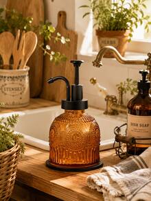 1pc 230ml Vintage Glass Soap Dispenser With Plastic Pump Head, Refillable Decorative Liquid Soap Bottle, Reusable Countertop Hand Soap Container, Suitable For Bathroom, Kitchen, Sink, Lotion, Shampoo, Dish Soap And Home Use - Multiple Styles - View 10
