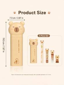 5pcs/Set Capybara-Shaped Stationery Ruler Set, Suitable For Studying, Writing, And Crafting; A Stylish And Portable Stationery Set,For The School - Camel - View 3