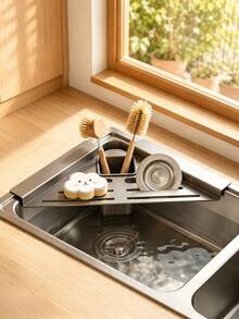 1pc Multi-Functional Kitchen Sink Organizer - Sink Drain Rack, Cloth And Sponge Holder, Kitchen Storage Organizer, No-Drill Adhesive Wall-Mounted Storage Rack, Suitable For Kitchen And Bathroom Accessories, Kitchen Storage, Outdoor Storage, Storage Supplies, Bathroom Storage, Kitchen Decor And Accessories, Kitchen Essentials - A - View 10