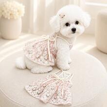 Bichon Dog Clothes Cherry Blossom Princess Dress Spaghetti Strap Dress Anti-Shedding For Small Puppies Teddy Yorkshire Terrier Maltese - Pink - View 3