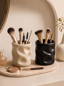 1pc Makeup Brush Holder Organizer, Modern Wavy Cosmetic Brush Cup, Large Capacity Vanity Storage Container For Makeup Brushes Eyeliners Beauty Tools, Bathroom Countertop Desk Decor - Multicolor - View 1