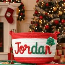 1pc Personalized Customized Christmas Basket Round Rope Storage Basket Holiday Gift Basket Holiday Storage Organizer Basket Knitted Rope Storage Bin - Multicolor - View 38