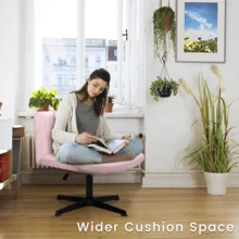 Criss Cross Chair, Vanity Chair,  Padded Desk Chair With Height Adjustable, Armless Wide Swivel Mid-Back Vanity Chair, 120° Rocking Ergonomic Computer Task Chair For Home Office, Makeup & Small Spaces - Pink - View 3