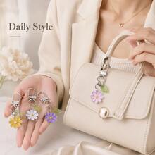 1pc Cute Enamel Daisy Flower Keychain For Women, Colorful Mini Bag Charm With Leaf Pendant, Lightweight Keyring For Handbag Purse Backpack Gift - Quantity - View 2