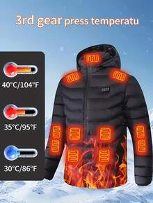 Men's Heated Jacket, 3-Speed Temperature Adjustable Heated Jacket, Four Control Switches, 36 Heating Areas,(Product Does Not Include Power Bank) - Black - View 3